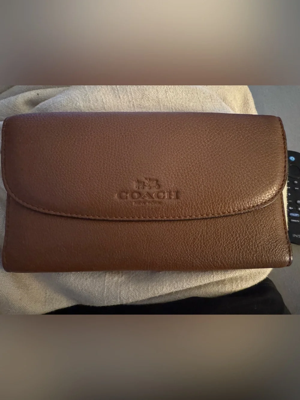 Coach Brown Pebbled Leather Continental Wallet